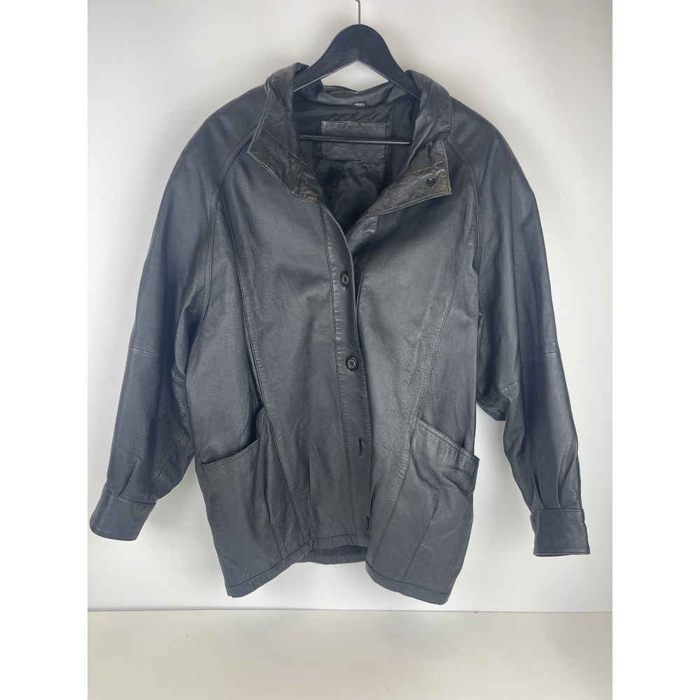 Vintage Jacquline Ferrari Women's Leather Jacket Size‎ M Black Oversized